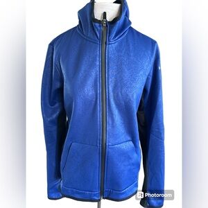 Women’s Nike Therma Fit Simple Swoosh Logo Patterned Full Zip Hoodie Sz S Blue